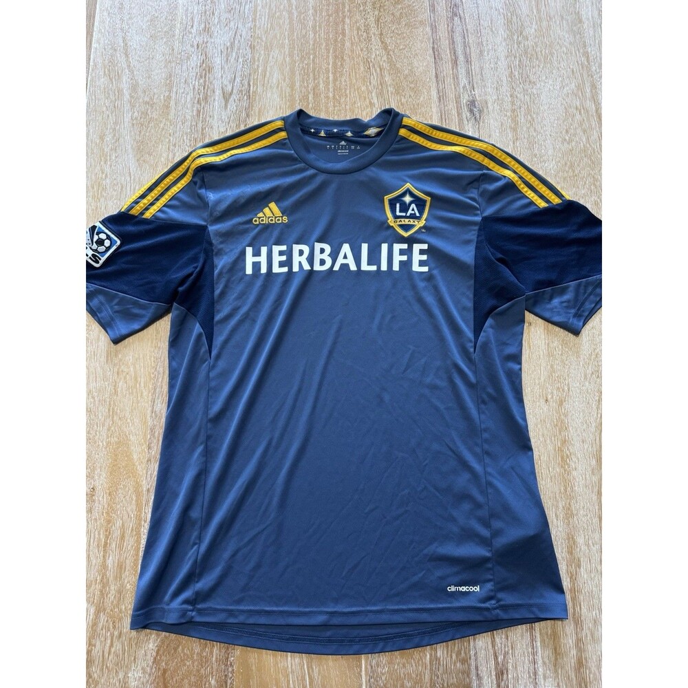 Adidas LA Galaxy Jersey Mens L Blue Herbalife 2015 2016 Away Soccer MLS Kit Cap